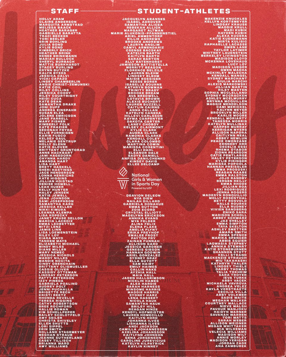 Huskers's tweet image. Husker Athletics wouldn’t be what it is today without the remarkable women that compete on the field, put in work in the classroom, coach from the sidelines & serve on our athletic department staff.
Today on #NGWSD & every day we champion & celebrate women in sports.