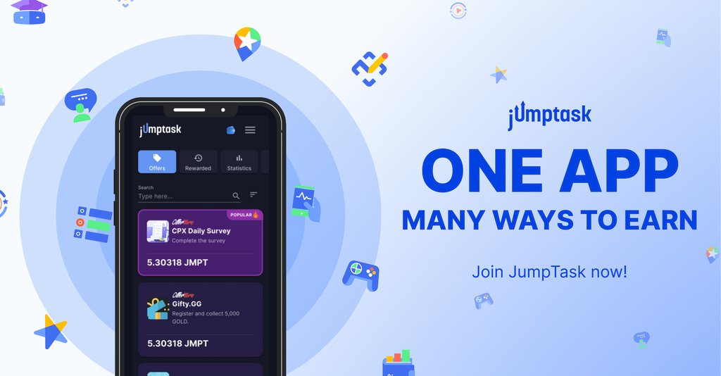 JumpTask_app's tweet photo. 💸 JumpTask — One Place, Many Ways To Earn 💸

We are a global platform enabling 2M+ people WORLDWIDE to earn cryptocurrency ($JMPT) by doing various exciting tasks! 

Doing surveys, playing games — you name it, we have it all in one app 📱

Join us now ➡️ https://t.co/wgofGtByrR https://t.co/iPTnuk2O2i