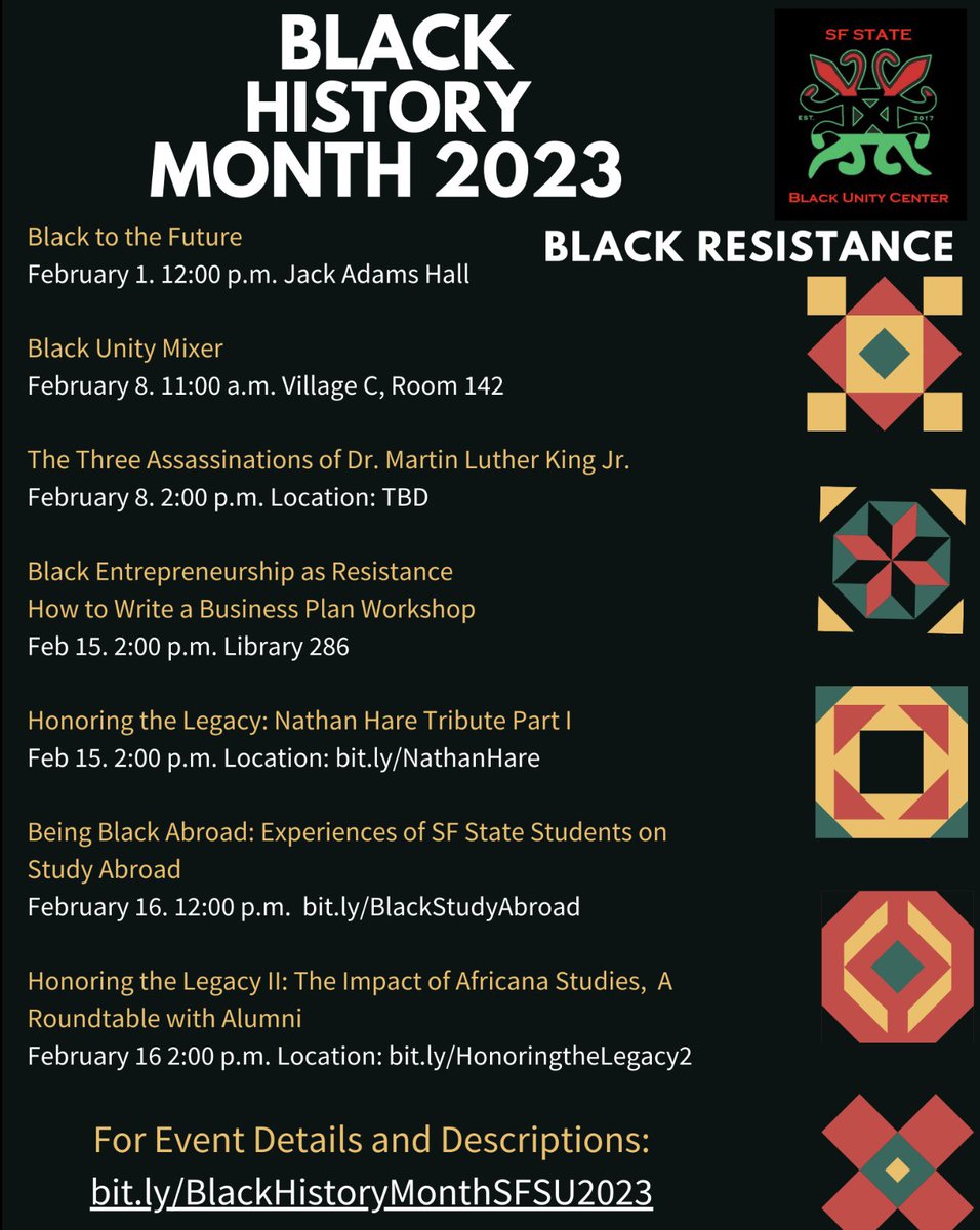 Happy #BlackHistoryMonth . Learn more about programming this month drive.google.com/file/d/17Q_cc1… <a href="/SFSU/">SF State</a>