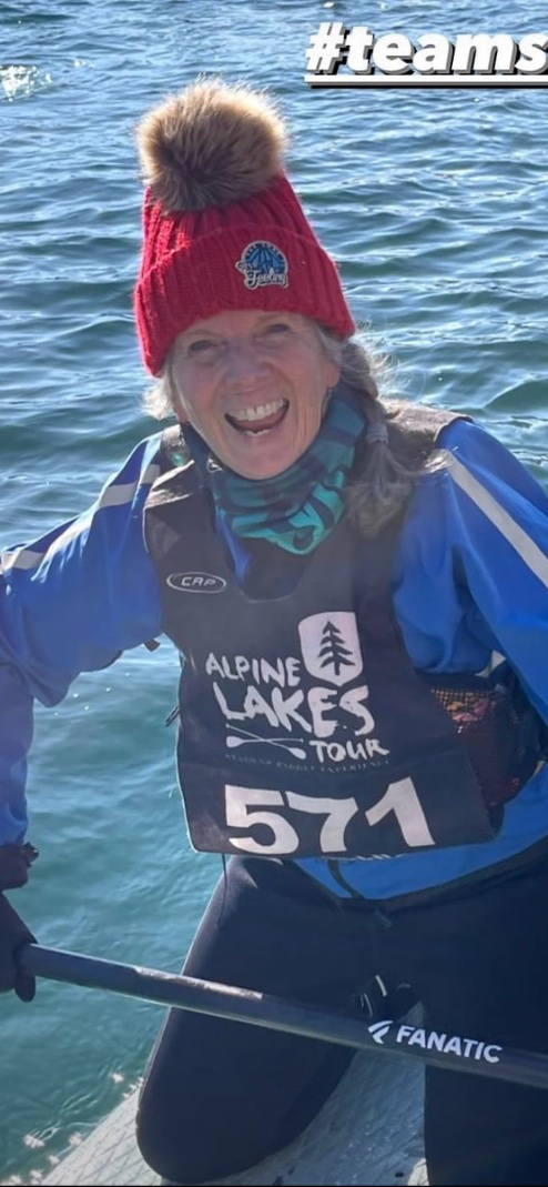 This is what happiness looks like. Maureen Hatherley after completing her first every SUP race at #GlaGla #LacAnnecy #frenchAlps #TeamSHAC