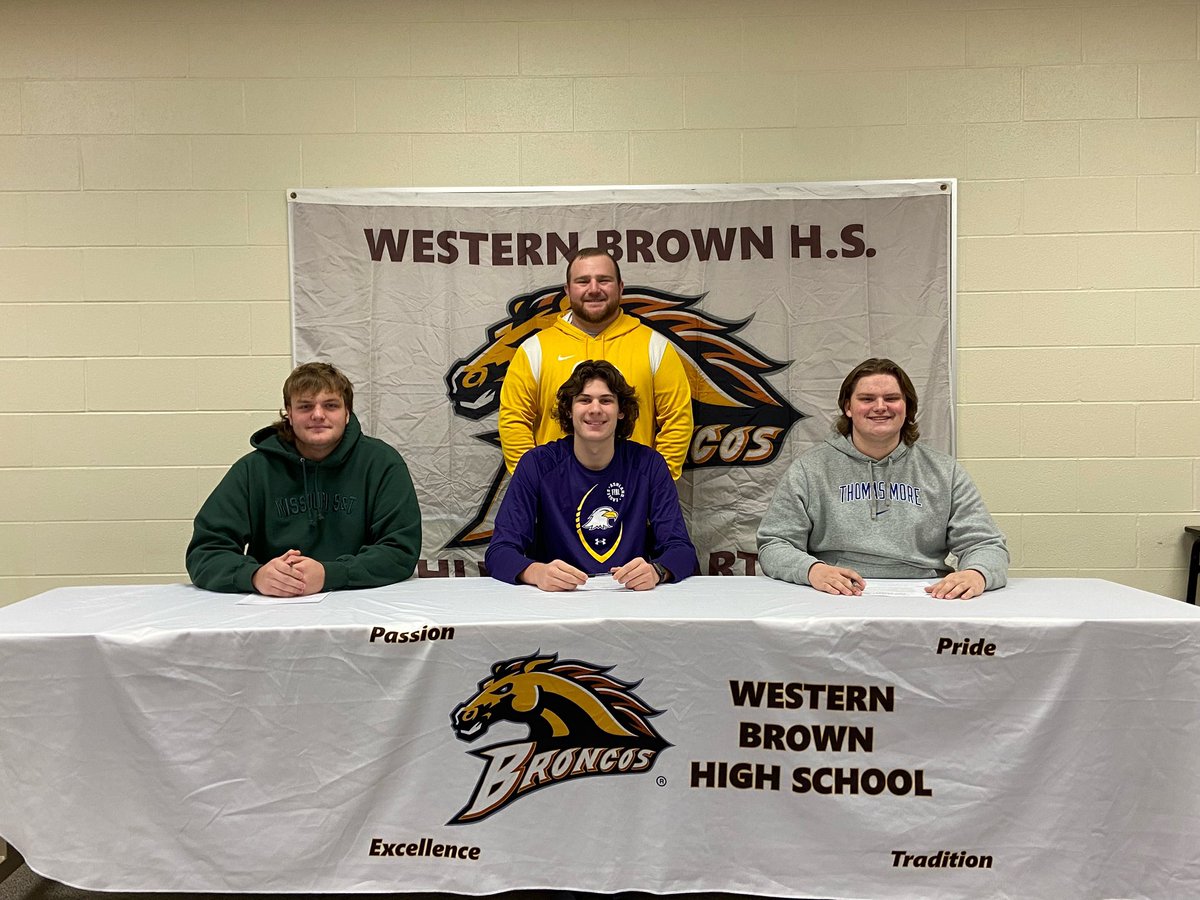 Congrats to Andrew Sandefur (Missouri S&amp;T), Drew Novak (Ashland) and Nathaniel Royse (Thomas More) on signing their National Letter of Intent to continue their Athletic and Academic Careers at the next level! Proud of you all! #RiseAsOne #BrownCountyBuilt #WhoIsNext