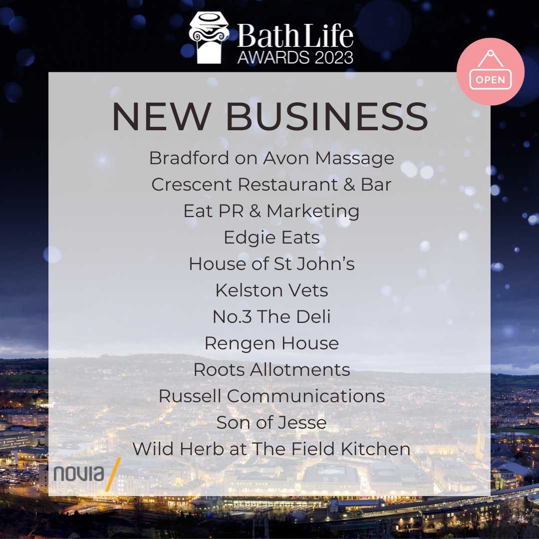 🚀 New Business: Bradford on Avon Massage, Crescent Restaurant & Bar, @EatPRmarketing, Edgie Eats, House of St John’s, Kelston Vets, No.3 The Deli, @RengenHouse, @rootsallotments, @russellcomms, @wearesonofjesse and Wild Herb at The Field Kitchen. Sponsor: @noviafinancial