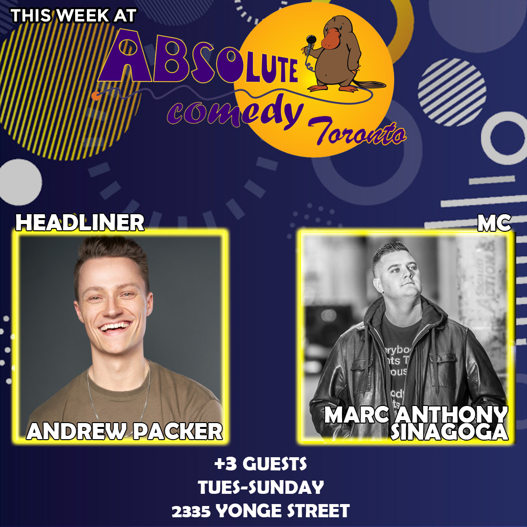 absolutecomedy's tweet photo. Grab a friend and get some laughs this week with Andrew Packer &amp; Marc Anthony Sinagoga! 

Tonight: 8:30pm 

GET YOUR TICKETS: 🎟️ 416-486-7700 or online at https://t.co/cBtsshRe8G.⠀
⠀
#comedy #toronto #torontocomedy #absolutecomedy #standupcomedy https://t.co/vItFtlYF0M