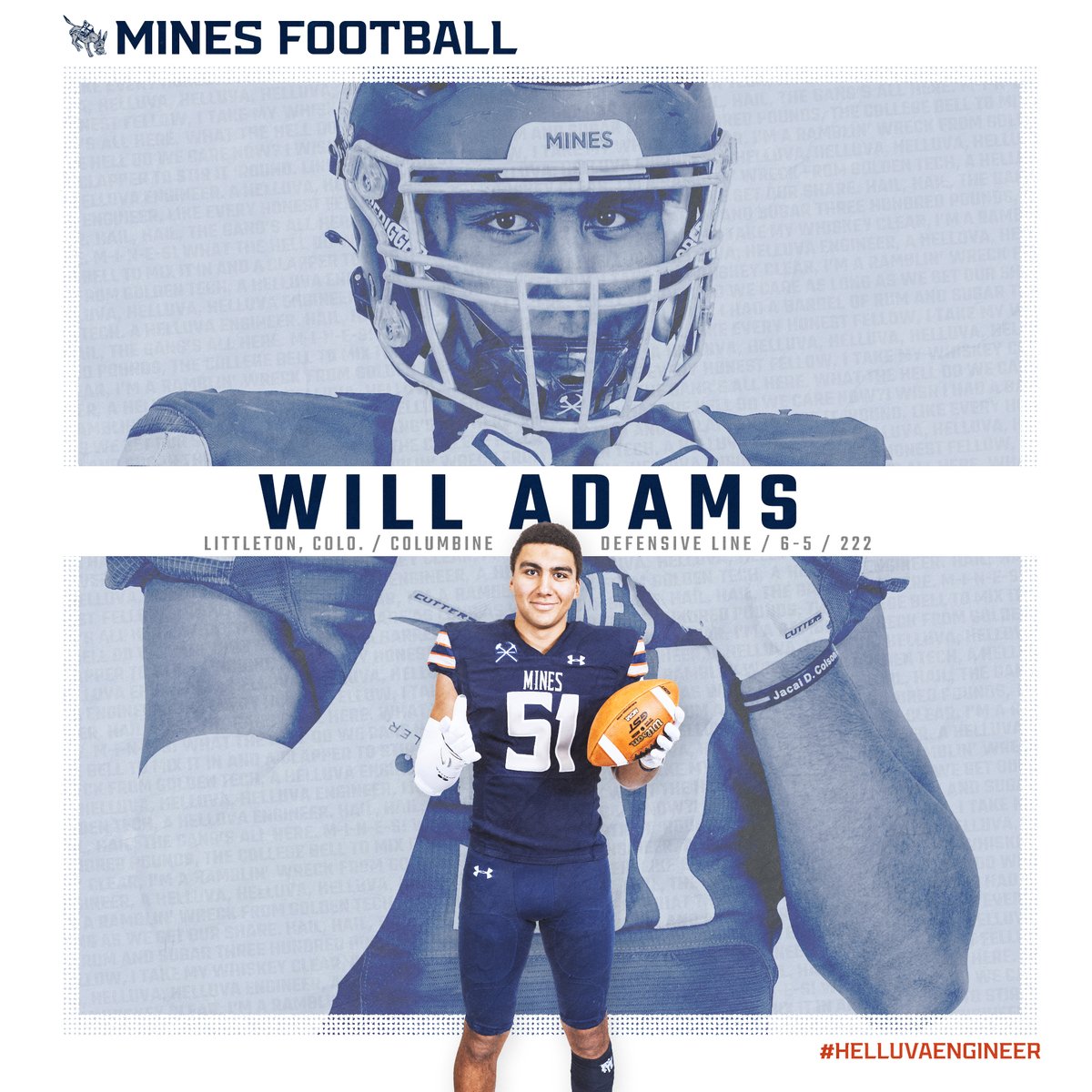 ⚒️𝗦𝗜𝗚𝗡𝗘𝗗⚒️

Our first Coloradan in the Class of 2023, welcome <a href="/willadams2023/">Will Adams</a> from @RebelballCHS!

👤 minesathletics.com/sports/footbal…

#HelluvaEngineer