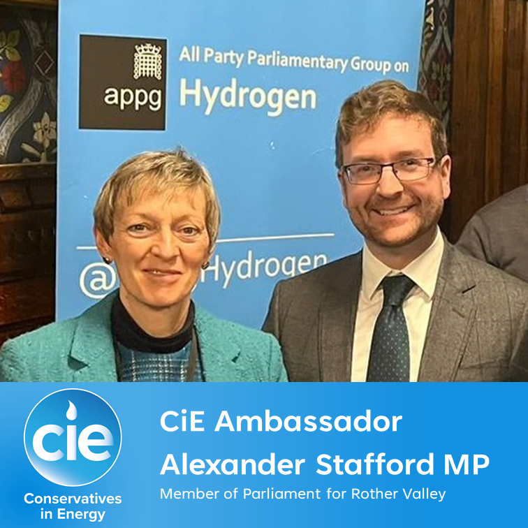 Thrilled that <a href="/Alex_Stafford/">Alexander Stafford</a> is a #CiE Ambassador. Alexander is a leading thinker in the Party on energy and is advancing the conversation on strategic topics, such as hydrogen, through his role as Hydrogen APPG Chair and as an active member of the BEIS Committee #ToriesinEnergy