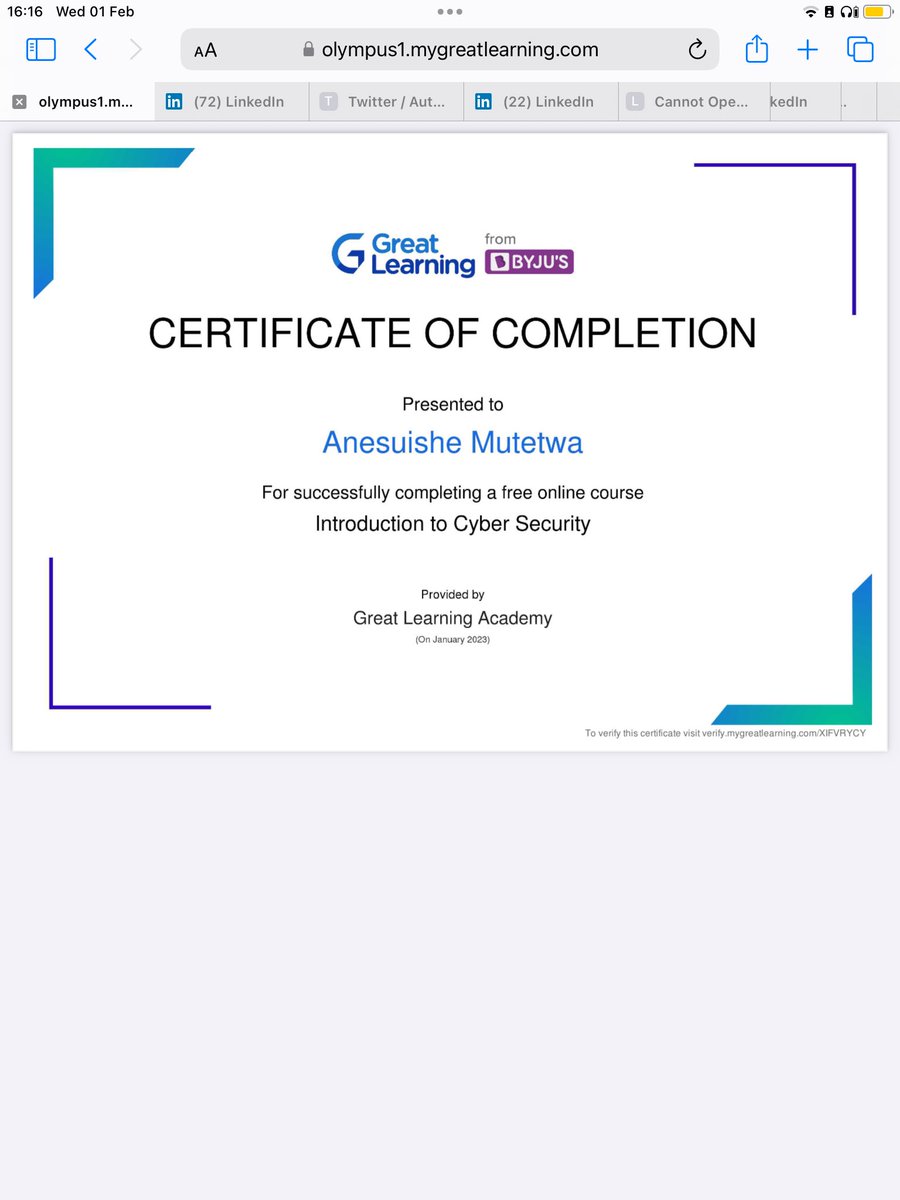 AnesuAdeline's tweet image. #greatlearningacademy
Day 1: introduction to cybersecurity and cryptography