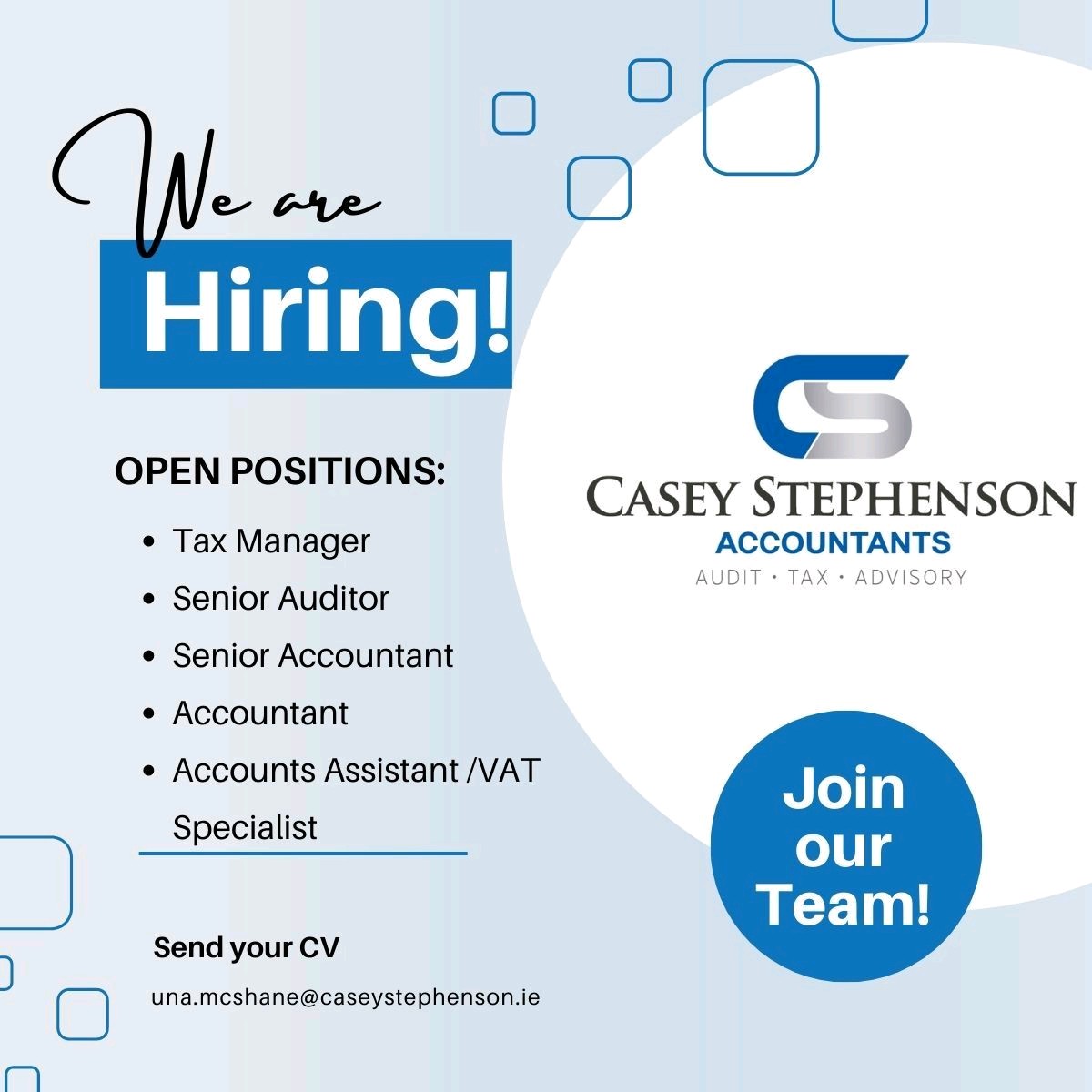 We are looking for a number of professionals to join our growing team! #cpafirm #lovekerry #recruitment jobs.cpaireland.ie/jobs/jobs-in-c…