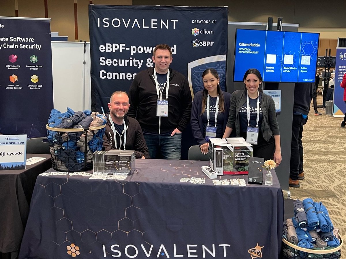 MrsParkerEvents's tweet photo. The @isovalent morning booth crew 🐝 come over and chat with us #CNSCON #eBPF #cilium https://t.co/TkszncrnRP