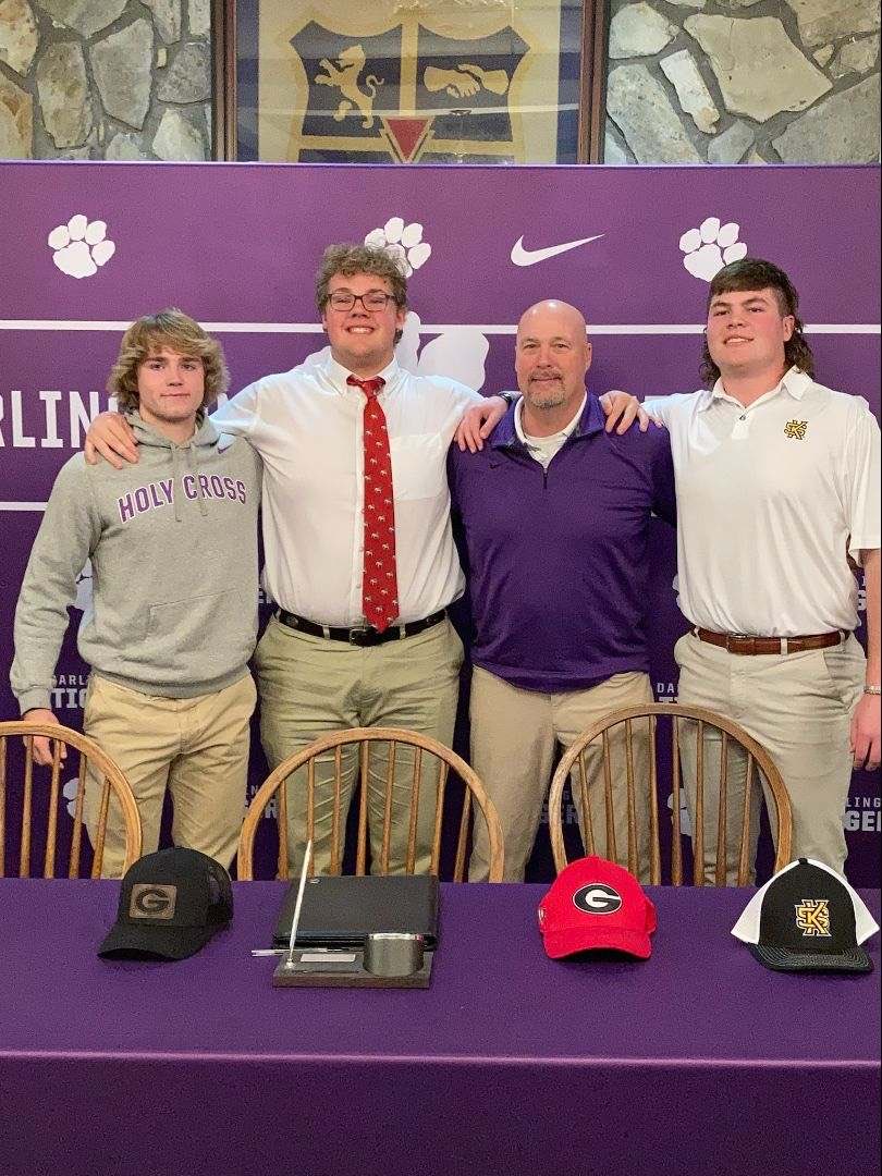 CoachTommyAtha's tweet photo. What a big day! Congrats to ⁦3 dang good players! ⁦@EliThompson_5⁩ to Holy Cross, ⁦@GusG2004⁩ to UGA, and ⁦@gatlinhancock⁩ to Kennesaw State! These boys make a coach proud for sure! Big things ahead for this group! https://t.co/F3RlFwTxkw