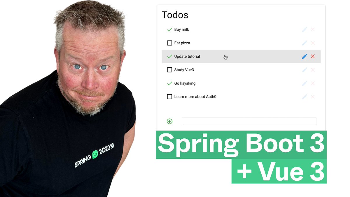 mraible's tweet photo. Want to learn how to create a simple CRUD app with Vue and Spring Boot 3? I just published a new screencast for that!

📺 https://t.co/nKpR4PiGLn

#java #springboot #vue https://t.co/cEuNHSZKaw