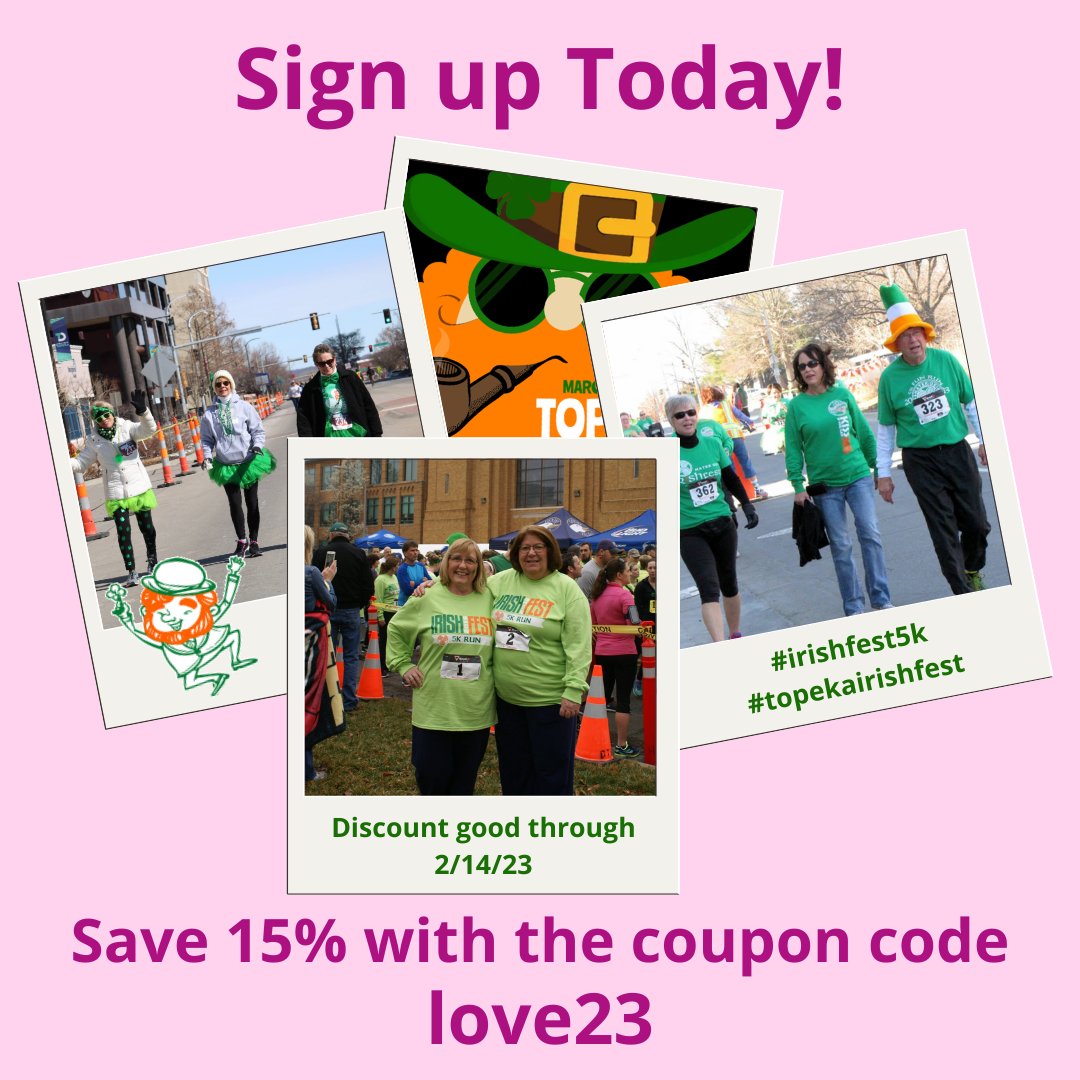 IrishFestFunRun's tweet photo. You can't put a price on love💕 Sign up with your favorite person or besties to save 15% on your registration using the code: love23 #irishfest5k #topekairishfest 
https://t.co/ZSjQuWF19g https://t.co/nI2Vc0Vi80