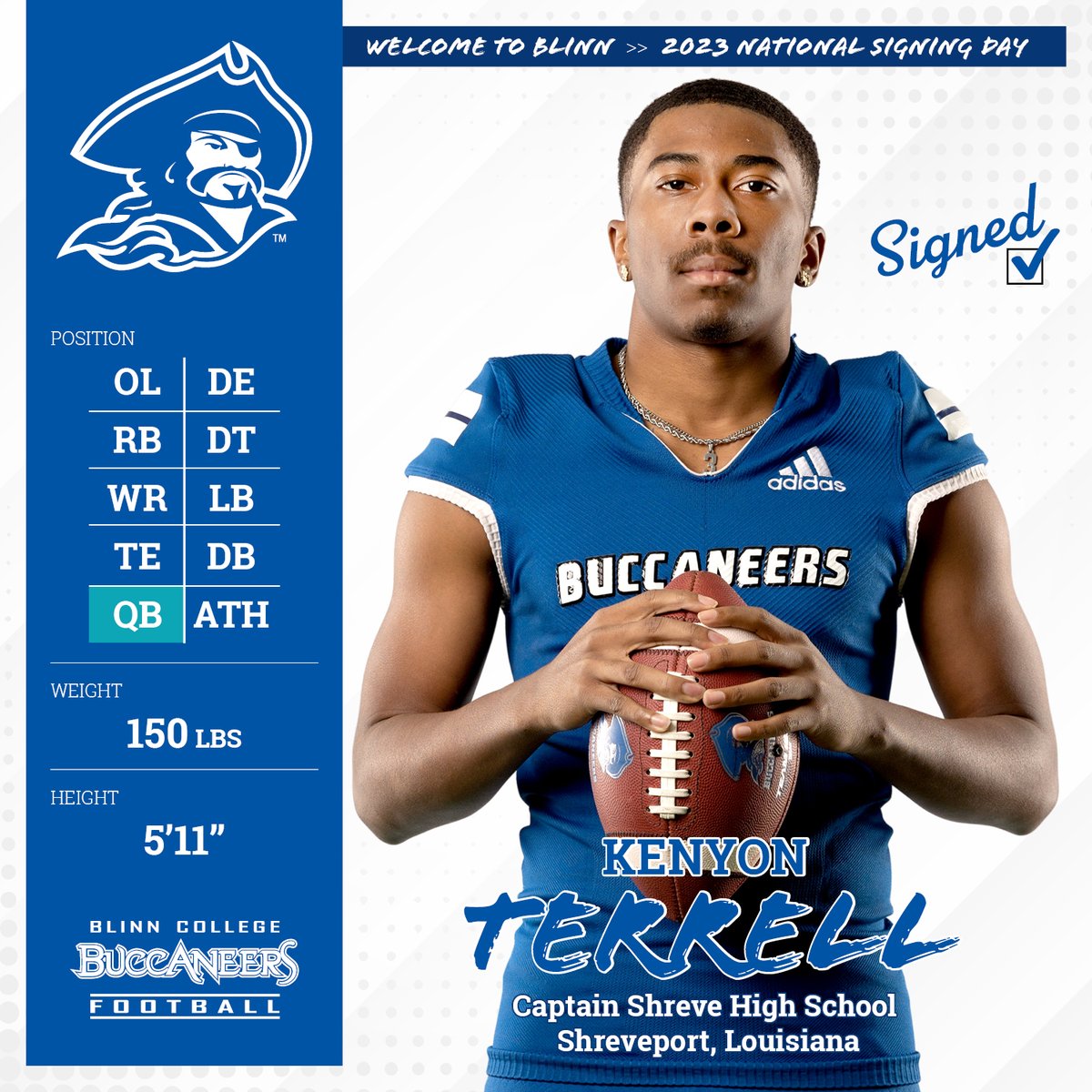 BLINN FB RECRUITING (@blinnfbrecruit) on Twitter photo 🖊️NSD23
🏈<a href="/KenyonTerrell2/">Kenyon Terrell</a>
📍Shreveport, LA (Captain Shreve HS)
The newest member of the BucNation!! Welcome aboard!!🔵⚪️⚔️🏴☠️ #D1OfferU #FullSpeedAhead 🖊️NSD23
🏈<a href="/KenyonTerrell2/">Kenyon Terrell</a>
📍Shreveport, LA (Captain Shreve HS)
The newest member of the BucNation!! Welcome aboard!!🔵⚪️⚔️🏴☠️ #D1OfferU #FullSpeedAhead
