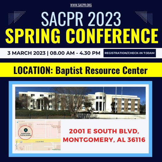 SACPR_Connected's tweet photo. We hope to see you in Montgomery in just over a month!!!  Be on the lookout for the hotel link coming next week!  Register today!!  
https://t.co/ond0VLJ0n7 https://t.co/9mZVc21WmB