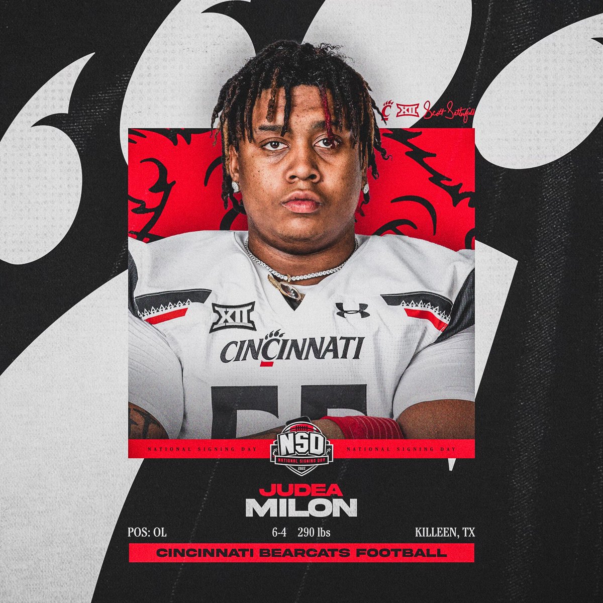 Welcome to Cincinnati, <a href="/JudeaMilon/">Ju</a>‼️

▪️ Offensive Line
▪️ Killeen, TX

🔗: gobearcats.com/sports/footbal…

#Bearcats | #CinCityPride23