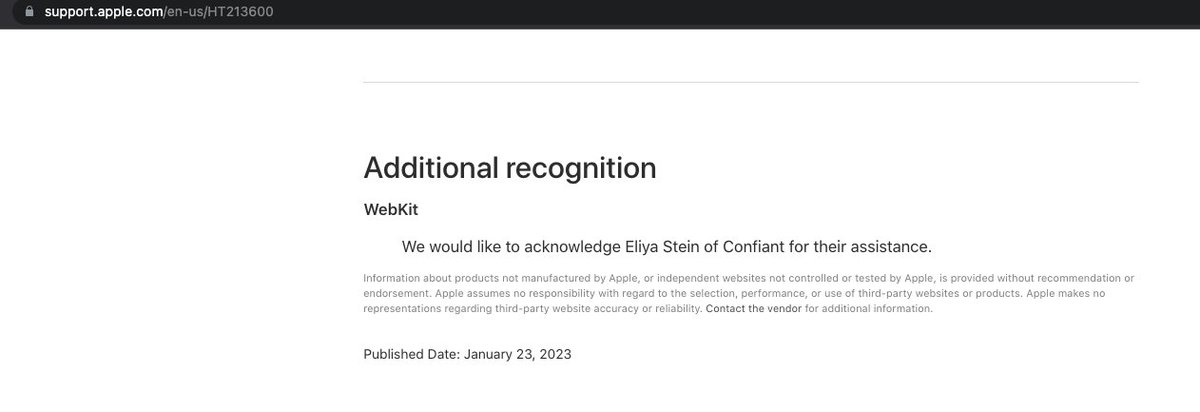 In late September '22 we found a fun little browser bug impacting WebKit that was being abused by a malvertiser. Write up coming soon™️ on the <a href="/ConfiantIntel/">ConfiantIntel</a> blog.