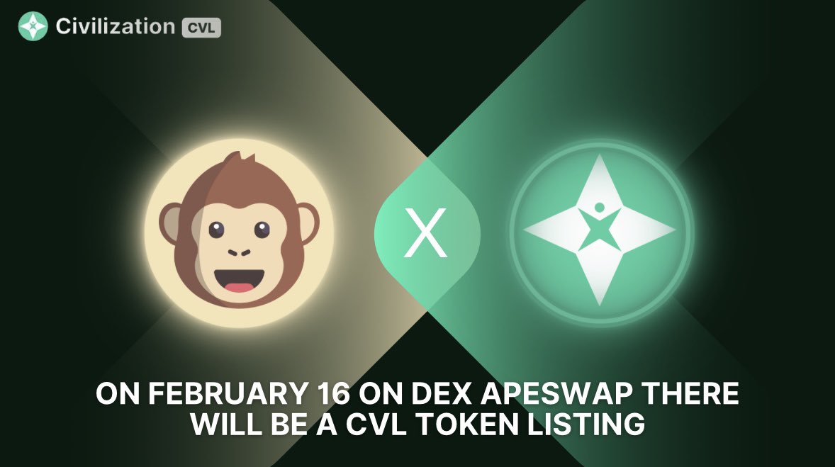 cvl_network's tweet photo. 🚀 The DEX @ape_swap site will listing the CVL token on February 16
And also CVL token will participate in new programs:
1️⃣ https://t.co/vuH3w3SGcC
2️⃣ https://t.co/oD43zdFqkD

Having a CVL token - you will be able to farm a liquid BANANA token and other benefits of ApeSwap.

#CVL https://t.co/4Ys8gx83LU