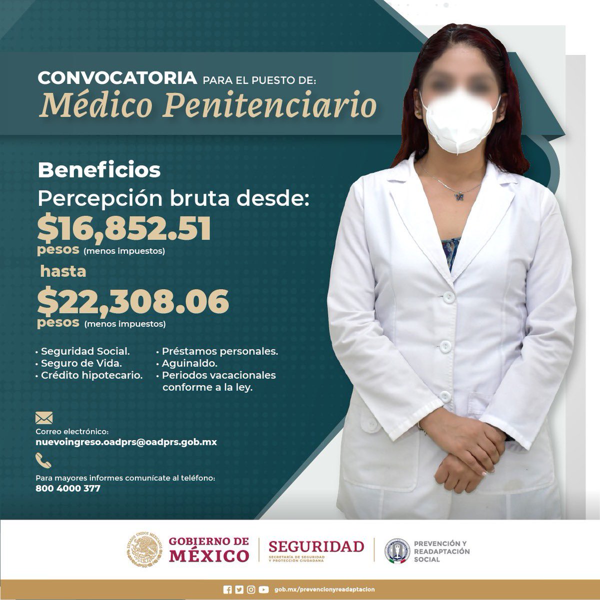 PyRS_Mexico's tweet photo. 📌 La @SSPCMexico y el #OADPRS te invitan a conocer la convocatoria para el puesto de Médico Penitenciario en el Cefereso No. 14 “CPS Durango” 👩⚕️👨⚕️
📄 Conoce los detalles en: https://t.co/yXiJXbojYK https://t.co/JGN9WbAj23