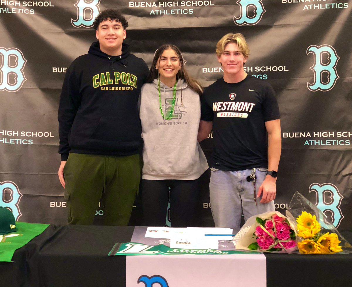 Buena H.S. Athletics (@buenaathletics) on Twitter photo Congratulations Buena Bulldogs✍🏻 💙🖤🐾🥳
Tanner Beltowski- Westmont Baseball ⚾️
Abby Wood- Loyola University Maryland Soccer ⚽️
Miles Medina- Cal Poly SLO Football 🏈
<a href="/vcspreps/">VCS Preps</a> <a href="/buenagsoccer/">Buena Girls Soccer</a> <a href="/_BHS_Baseball/">Buena Baseball</a> <a href="/BuenaFootball/">Buena HS Football</a> Congratulations Buena Bulldogs✍🏻 💙🖤🐾🥳
Tanner Beltowski- Westmont Baseball ⚾️
Abby Wood- Loyola University Maryland Soccer ⚽️
Miles Medina- Cal Poly SLO Football 🏈
<a href="/vcspreps/">VCS Preps</a> <a href="/buenagsoccer/">Buena Girls Soccer</a> <a href="/_BHS_Baseball/">Buena Baseball</a> <a href="/BuenaFootball/">Buena HS Football</a>