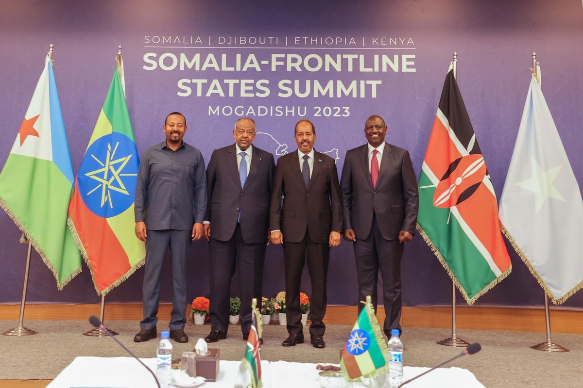 HassanSMohamud's tweet photo. As agreed in the Summit today, we the leaders of our neighbouring states @IsmailOguelleh, @AbiyAhmedAli &amp; @WilliamsRuto shall enhance our nations’ &amp; people’s safety towards prosperity by jointly mobilising regional security operations to annihilate terrorists on multiple fronts. https://t.co/1auK2UstFi