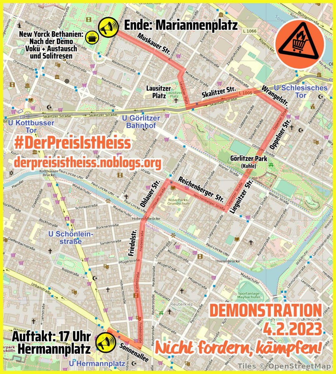 🗺️ Voraussichtliche Route Teil 2:

• Lausitzer Platz
• Eisenbahnstraße
• Muskauer Straße
• Mariannenplatz (Rondell)

(6/7)

#b0402 #DerPreisIstHeiss