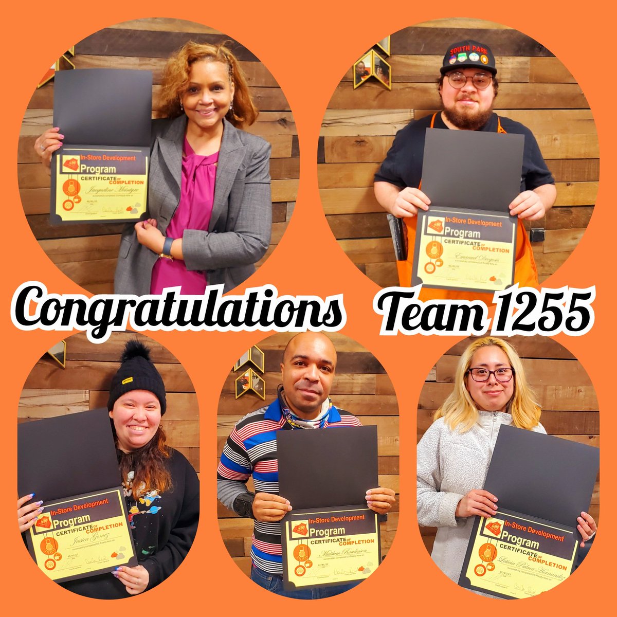 Congratulations To Our Graduates completing the In-Store Development Class. Way to go team!!!!
<a href="/claudio2278/">Claudio Parraguirre</a> <a href="/DRMAB54/">Mike Blanchard</a> <a href="/ONLINESATLTSA/">Ann-Marie</a> <a href="/AtziriSuarez4/">Atziri Suarez</a> <a href="/JamesLe25601276/">James Leonard</a> <a href="/1255HD_FrontEnd/">1255 Checkout Supervisor 😎</a> 
🎉🎉🎉🎉🎉🎉🎉🎉