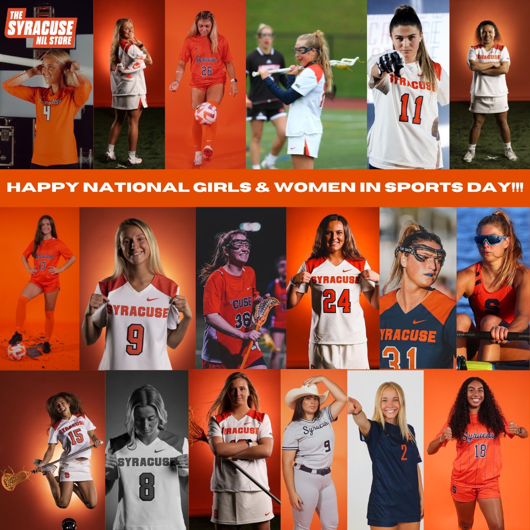 CuseNILStore's tweet photo. The Syracuse NIL Store celebrates National Girls &amp; Women in Sports Day! Support your favorite female athlete today, and stay tuned as more of your favorite athletes join our team! 🍊🍊🍊 https://t.co/zrSa7KE3Ei