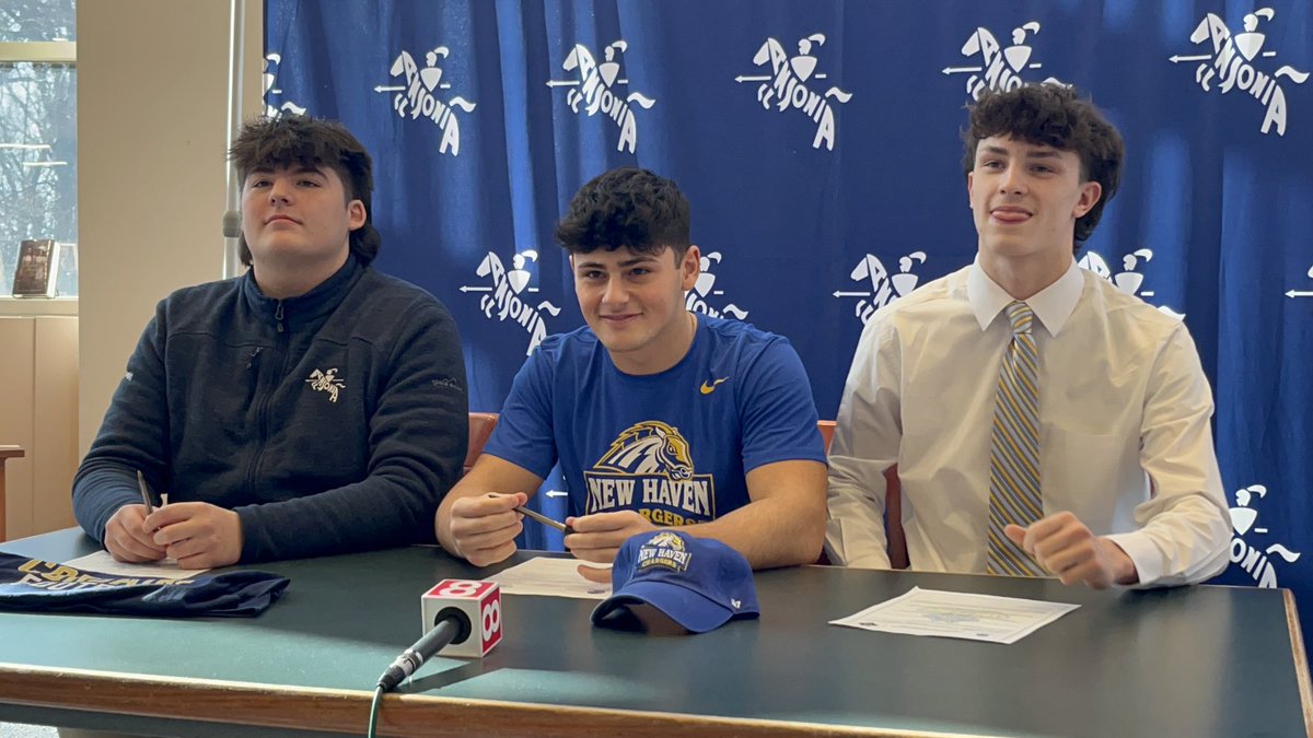 2022 Class S champion Ansonia’s captains announce their college football destinations in a ceremony at AHS: 

DL Alex Romanowski (l), QB Chris Kaminski (r) are off to UMass-Dartmouth. RB David Cassetti (c), to the University of New Haven #cthsfb