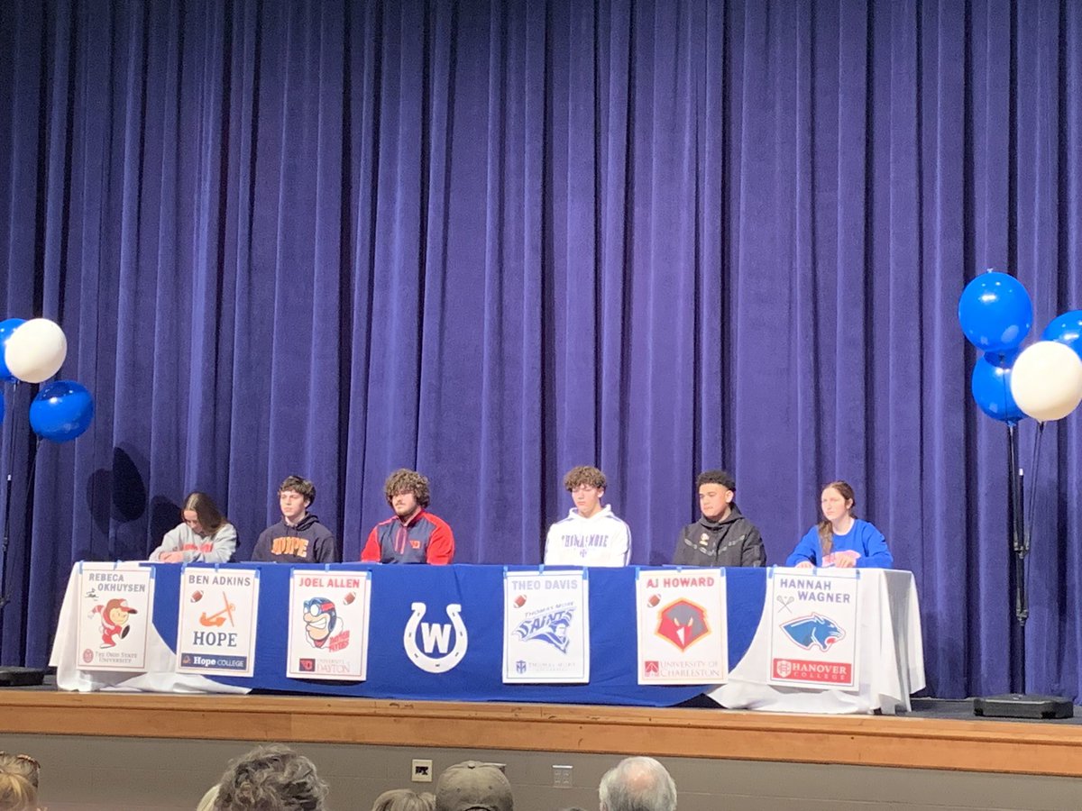 CoachHancock's tweet photo. Congratulations to the COWBOYS who signed to play at the next level today!
Ben Adkins- Hope College
Joel Allen- U of Dayton
Theo Davis- Thomas More
AJ Howard- U of Charleston
#OnWyoming https://t.co/usUjuVBASi