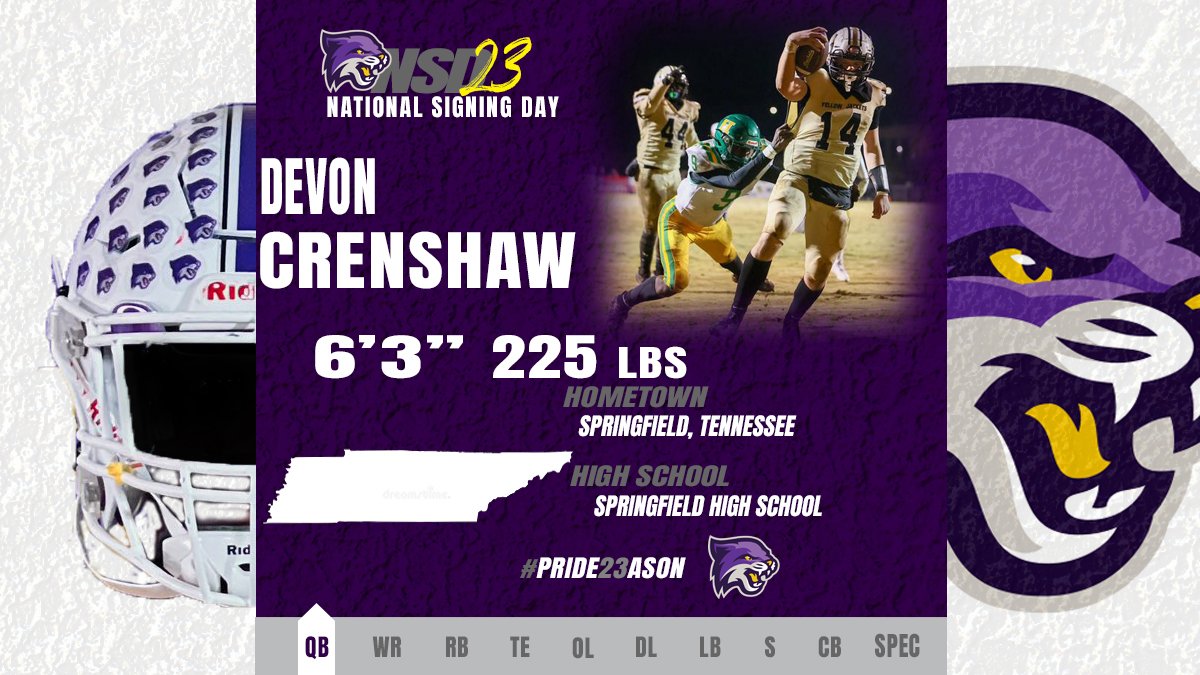 BU_FootballTN's tweet photo. ✍️ Devon Crenshaw is 🔒 into being a Wildcat!

Welcome, @DevonCrenshaw2!

🏈 QB | 6-3 | 225
📍 Springfield, Tennessee
🏫 Springfield HS

#ChasingGreatness|#Pride23ason
| #NSD23 https://t.co/0PS02axi87