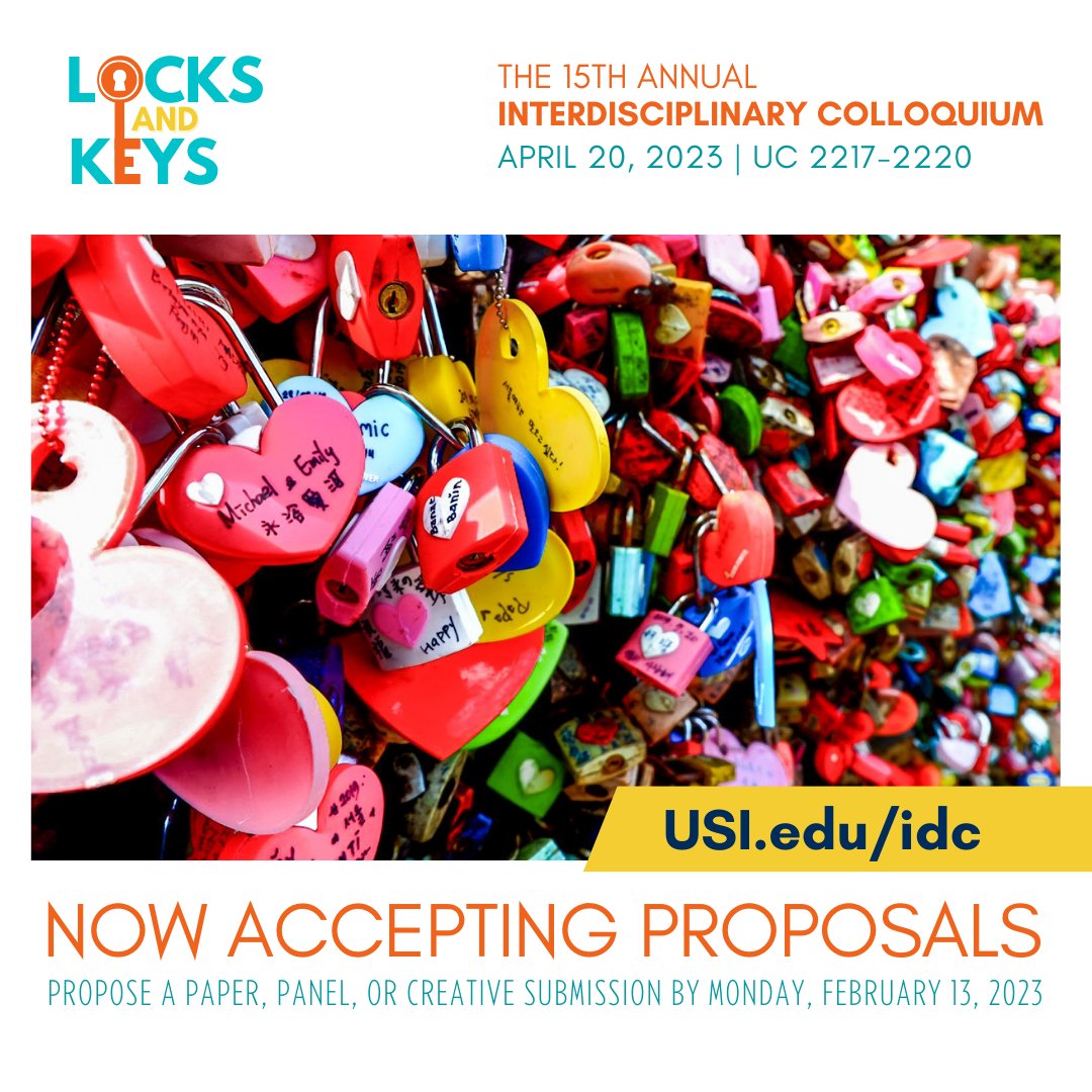 USI_LiberalArts's tweet image. Build your resumé and showcase your work! Submit your proposal for a poster, artwork, panel, or a presentation to Locks and Keys: the 15th Annual Interdisciplinary Colloquium today! Get the details at USI.edu/idc. #USIedu #locksandkeys #colloquium