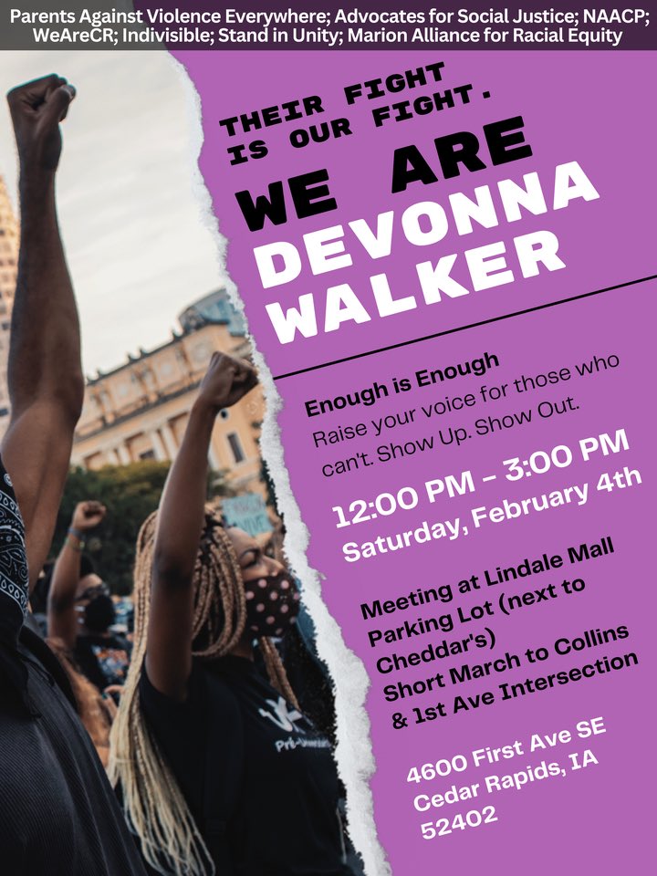 ASJ_BLM's tweet photo. WE ARE DEVONNA WALKER!!!
DEVONNA WALKER IS US!!!
DON’T LET THEM FORGET HER STORY!!
#IAmDevonnaWalker #DevonnaWalker #JusticeforDevonnaWalker #JusticeforDevonna #BlackLivesMatter #CedarRapids #Iowa #LinnCounty #ASJ #AdvocatesforSocialJustice #BLM #SOCIALJUSTICE #WEAREDEVONNAWALKER https://t.co/LwuJcELShe