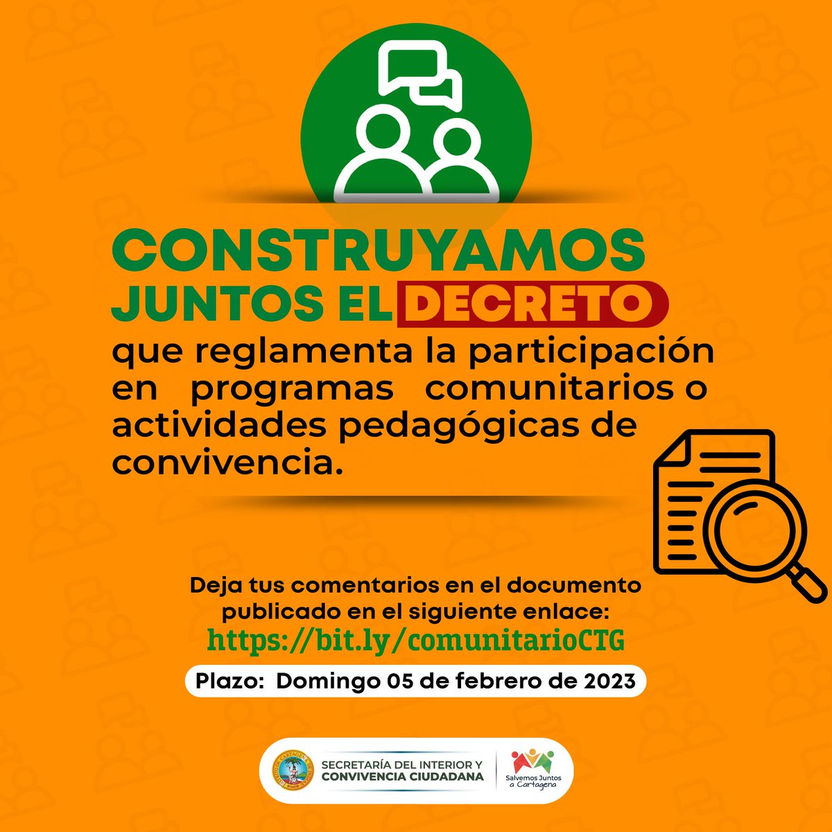 secinteriorctg's tweet photo. Invitamos a la ciudadanía a comentar el borrador del decreto que:
📜Establece la participación en #programacomunitario o #actividadespedagógicas de convivencia y el mecanismo de conmutabilidad de la multa general tipo 1 y 2.
Ingresa y participa aquí:
➡️https://t.co/Nq1w7G1V2o https://t.co/VU03ajn1xd