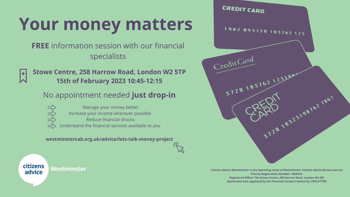 One for your diary! We are holding a 'Your Money Matters' session at the Stowe Centre on 15th February.  No need to book, we have 2 sessions, one at 10.45 and one at 11.30.  Join us for this free info session and a cup of tea/coffee as well!