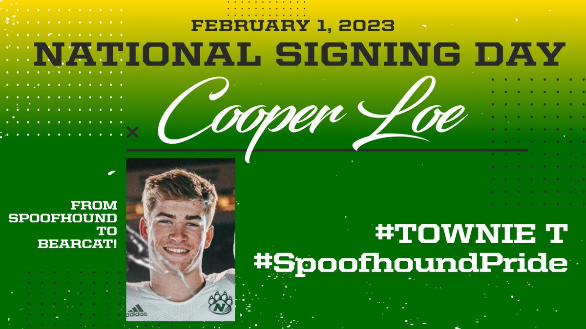 Proud of you <a href="/Cooperloe3/">Cooper loe</a>.  Excited to see you continue your career as a Bearcat.  #CultureWins #TownieT  #SpoofhoundPride