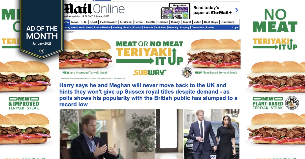 newsworks_uk's tweet photo. Whatever floats readers' subs this Veganuary, @SubwayUK and @emc_uk bring new and improved teriyaki steak to wraps of the digital variety. Should they be named #AdOfTheMonth winners? Vote here: https://t.co/etQUM770Nb https://t.co/OdjhhD10UF