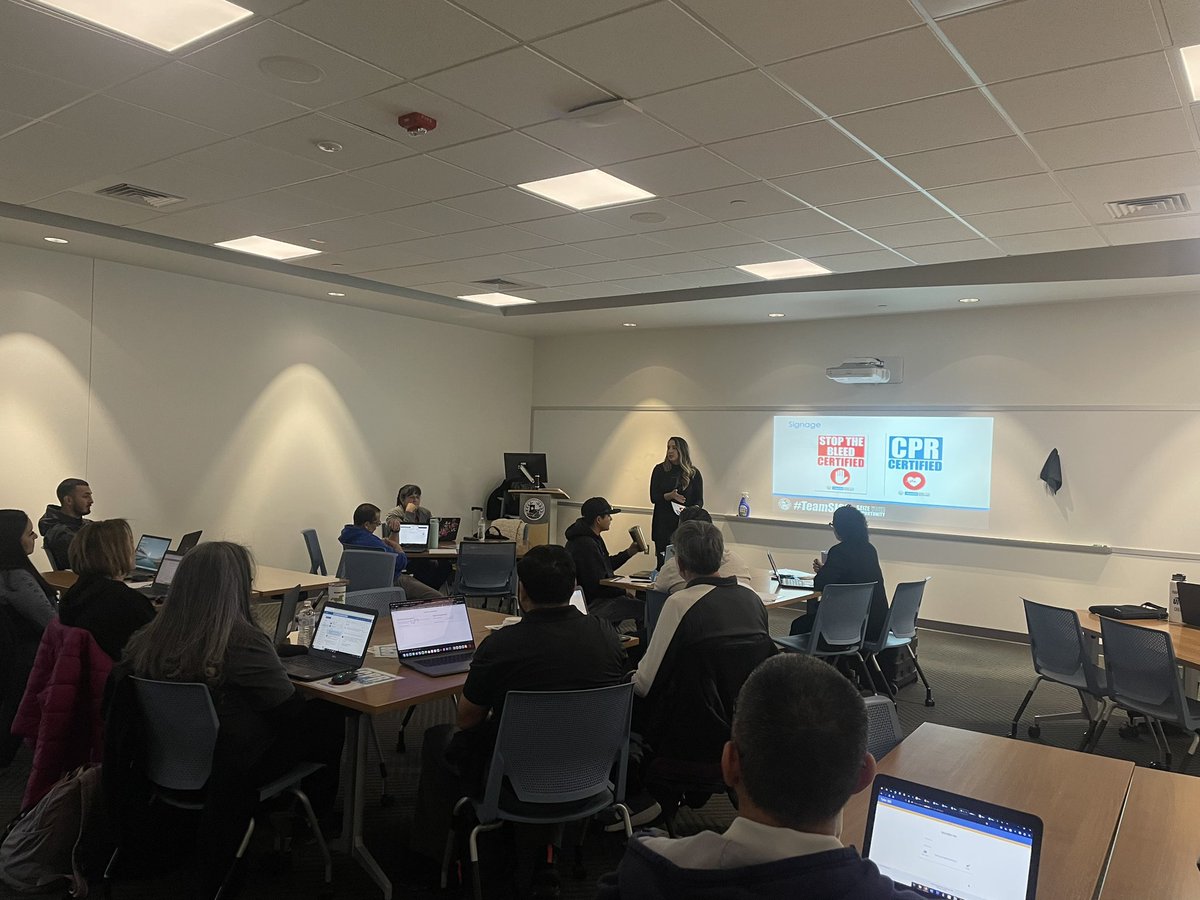 Team SISD MS Health teachers receiving their CPR/ Stop the Bleed certification signs. These signs will be posted above their classroom doors to help in the case of an emergency! 🩸  🚨  @jfarm_HealthPE