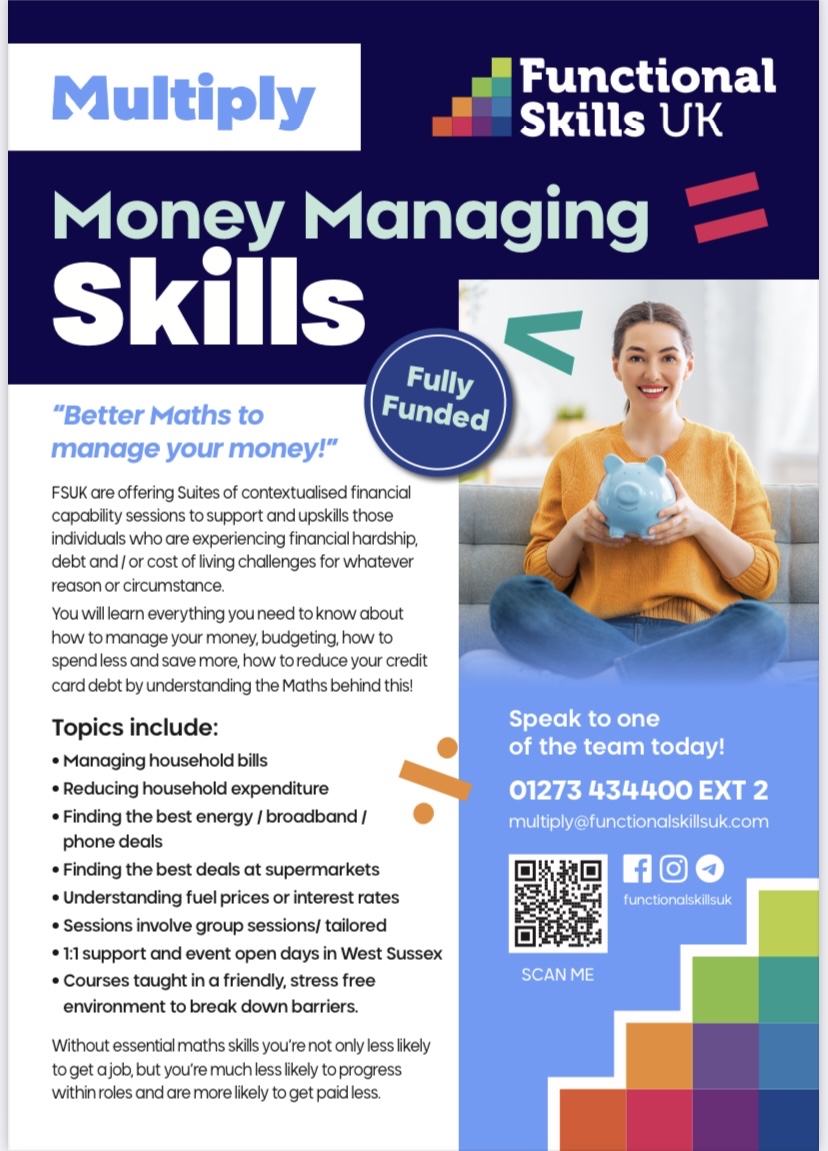 SPFT_Functional_Skills (@spft_funcskills) on Twitter photo Do you want to improve your #Maths skills or would like to find out more about money saving tips?
Functional Skills UK is organising a series of sessions to support people with managing money and to boost their Maths skills. More info and contact details on the flyers👇<a href="/SPFT_NHS/">Sussex Partnership</a> Do you want to improve your #Maths skills or would like to find out more about money saving tips?
Functional Skills UK is organising a series of sessions to support people with managing money and to boost their Maths skills. More info and contact details on the flyers👇<a href="/SPFT_NHS/">Sussex Partnership</a>