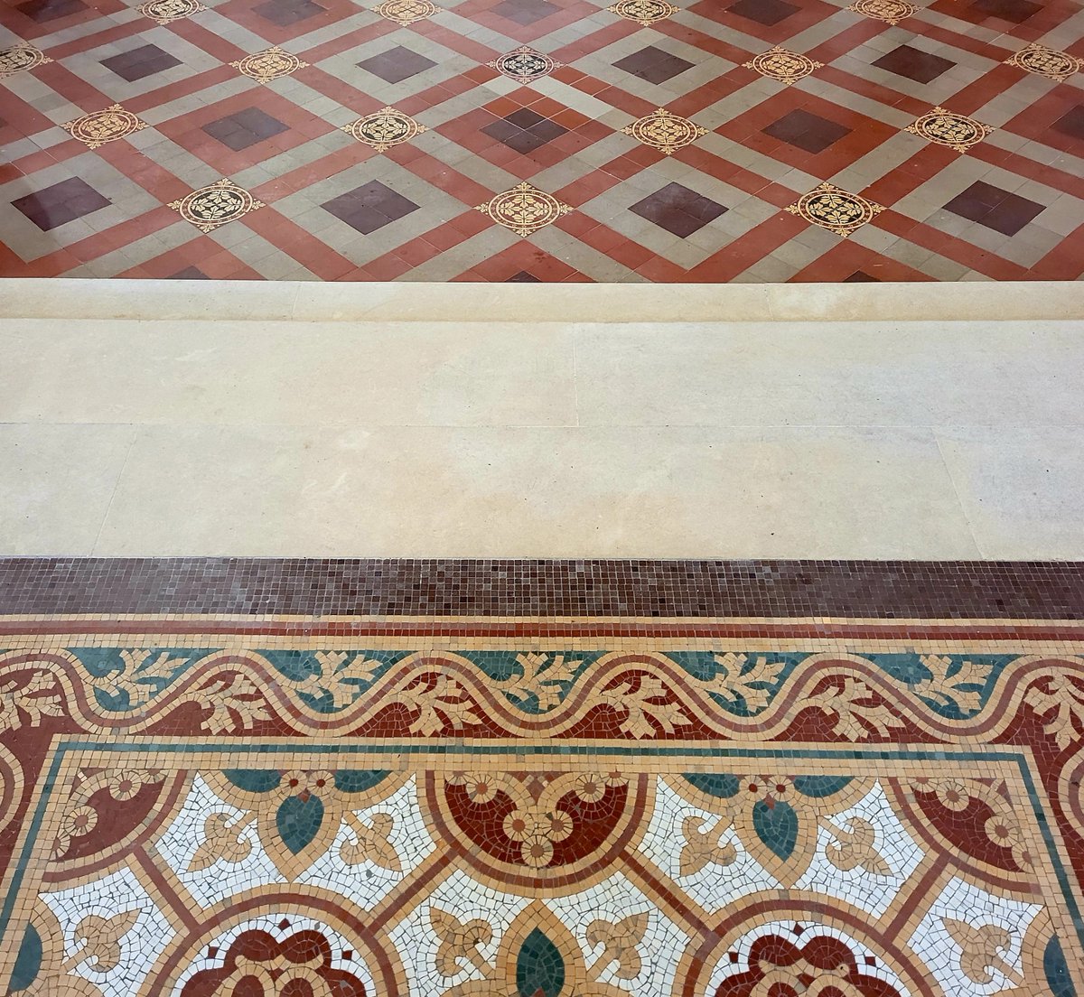KPSArchitects's tweet photo. A glimpse at the works within the Sanctuary @ShrewsCathedral - the restored East Window, a new Sanctuary Lamp, the reinstated Minton Tessellated mosaic flooring, new limestone steps and the restored encaustic tiled flooring. #cathedral #reordering https://t.co/ip0Bh62zY6