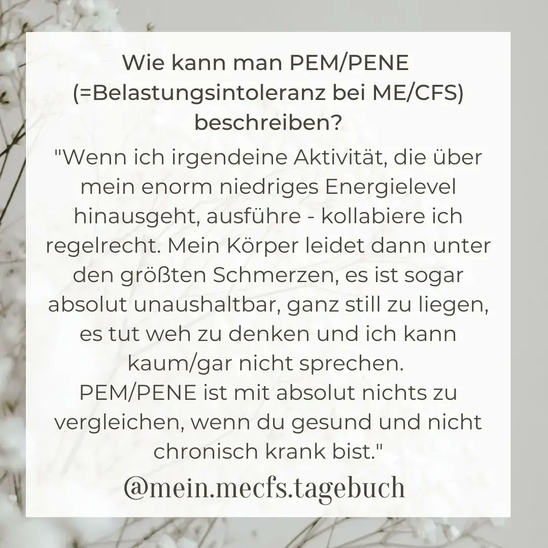 mecfs_diary's tweet photo. Wie kann man PEM/PENE (=Belastungsintoleranz bei ME/CFS) beschreiben? #mecfs #millionsmissing #nichtgenesen #chronisch #chronischkrank #pem #pene #postexertionalmalaise https://t.co/0VGkj4DIVq