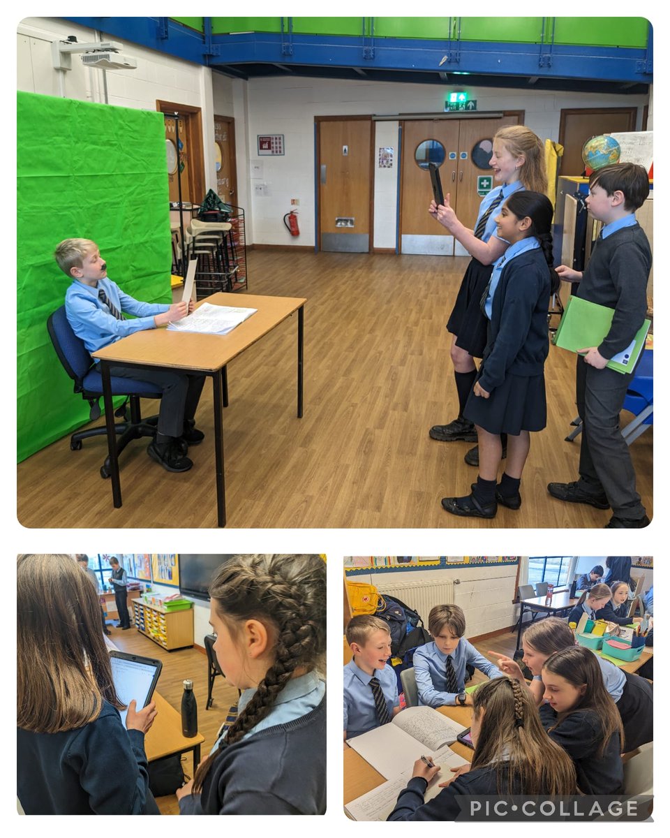 OLM_Primary's tweet photo. Primary 7a wrote scripts for TV news reports about their time at Lockerbie. Thanks to M for bringing in her green screen - we can't wait to show off the final pieces! #ConfidentIndividuals #LiteracyAcrossLearning https://t.co/QvWdAzTaT4