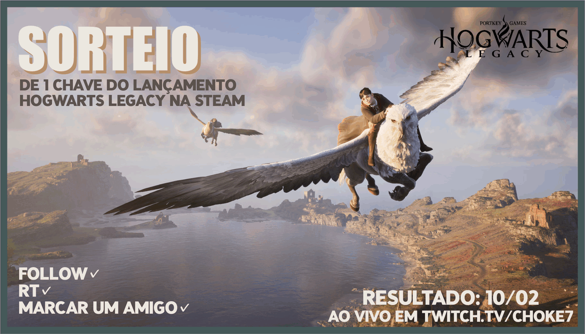 choke7_'s tweet photo. SORTEIO DE CHAVE DO JOGO HOGWARTS LEGACY NA STEAM #HogwartsLegacy  

>>> RESULTADO 10/02 <<<

Regras:
 - Seguir @choke7_ 
 - Retweetar esssa postagem
 - Marcar um amigo

Boa sorte 🤩 https://t.co/nYfq9qhgWd