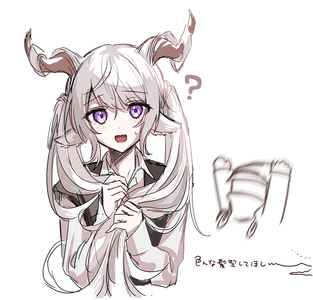? animal ears purple eyes horns long hair goat ears twintails  illustration images