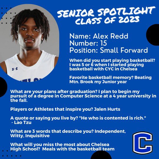 ChelseaBoysBB's tweet photo. One more day to senior night. Today we honor Alex Redd. https://t.co/pQHnPFisrx