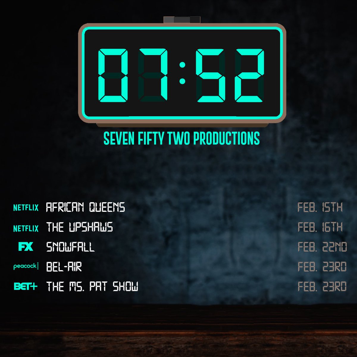 752Prods's tweet photo. We love highlighting and celebrating Black artists and creatives! Here’s what’s on our screen for February! Save the dates!🎬
#ProductionCompany #BlackWomenProducers #Film #DigitalContent #752pm #752Prodcutions #Writers #Theatre #BlackScreenWriters https://t.co/LqU8emfC7c