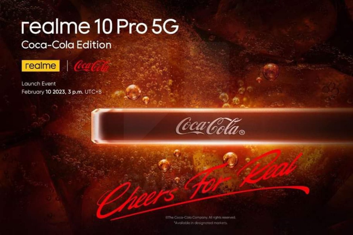 OneilyGadget's tweet photo. realme 10 Pro 5G Coca-Cola edition is launching on February 10, 2023.

#realme #realme10Pro #CocaCola #ColaPhone #realmeXcocacola https://t.co/FaiQQ7hyNB