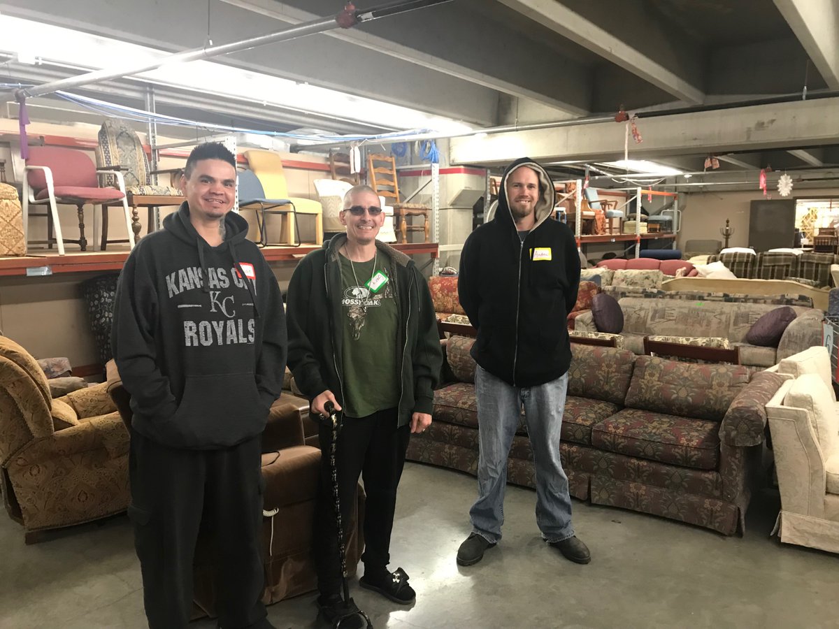 JTNLKC's tweet photo. Through your continued support we were able to assist people like Andrew, Juan and Gary to move into their new home. Andrew, Juan, and Gary pictured here: furniture shopping for their new home with one of our Case Managers, Nick, through our partner Flourish Furnishings. https://t.co/K6NJdtEQhE