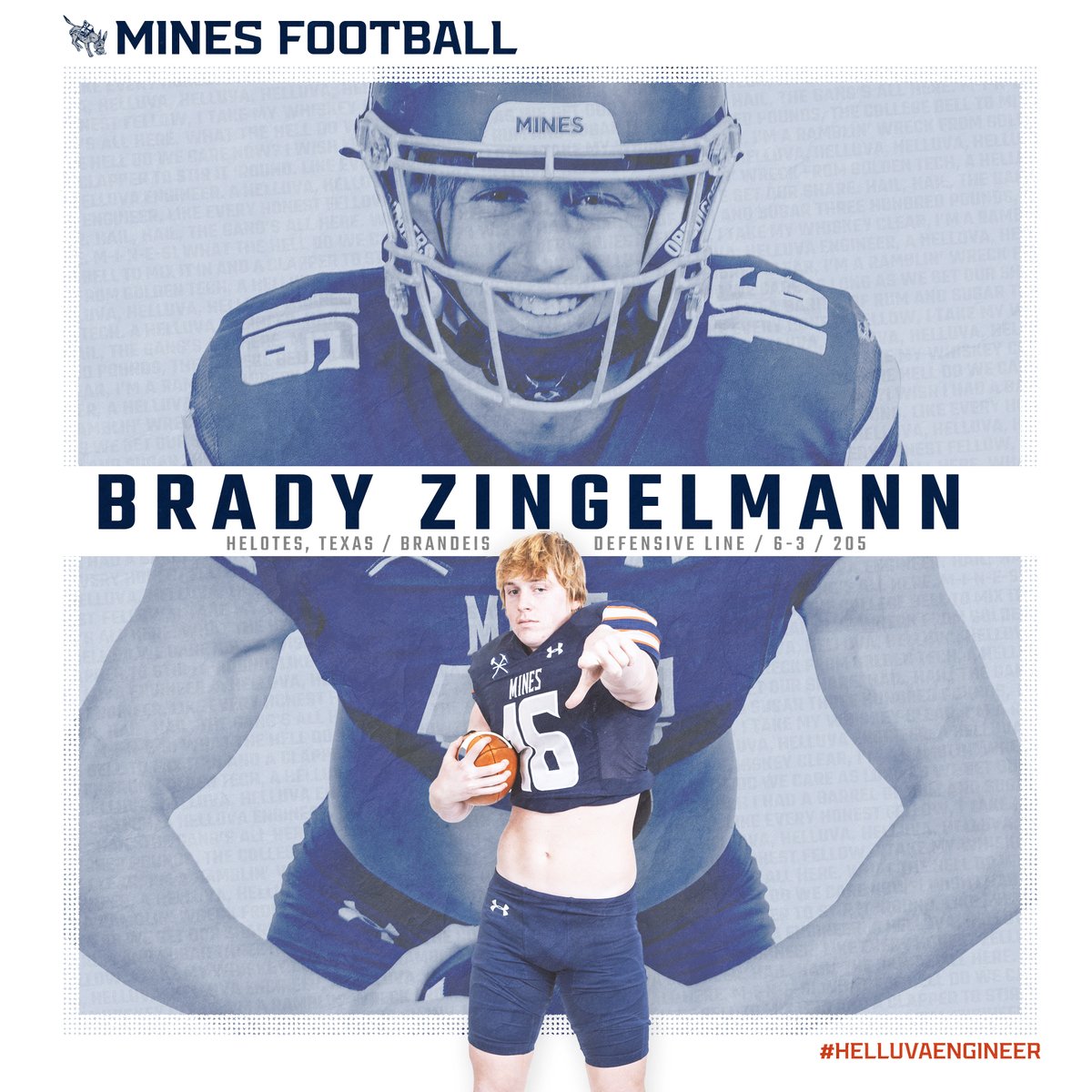 MinesFootball's tweet photo. ⚒️𝗦𝗜𝗚𝗡𝗘𝗗⚒️

The d-line continues to get better as we sign @bradyzingg from @SaBrandeis!

👤 https://t.co/BL8G3bkEwN

#HelluvaEngineer https://t.co/58gFEepDzg