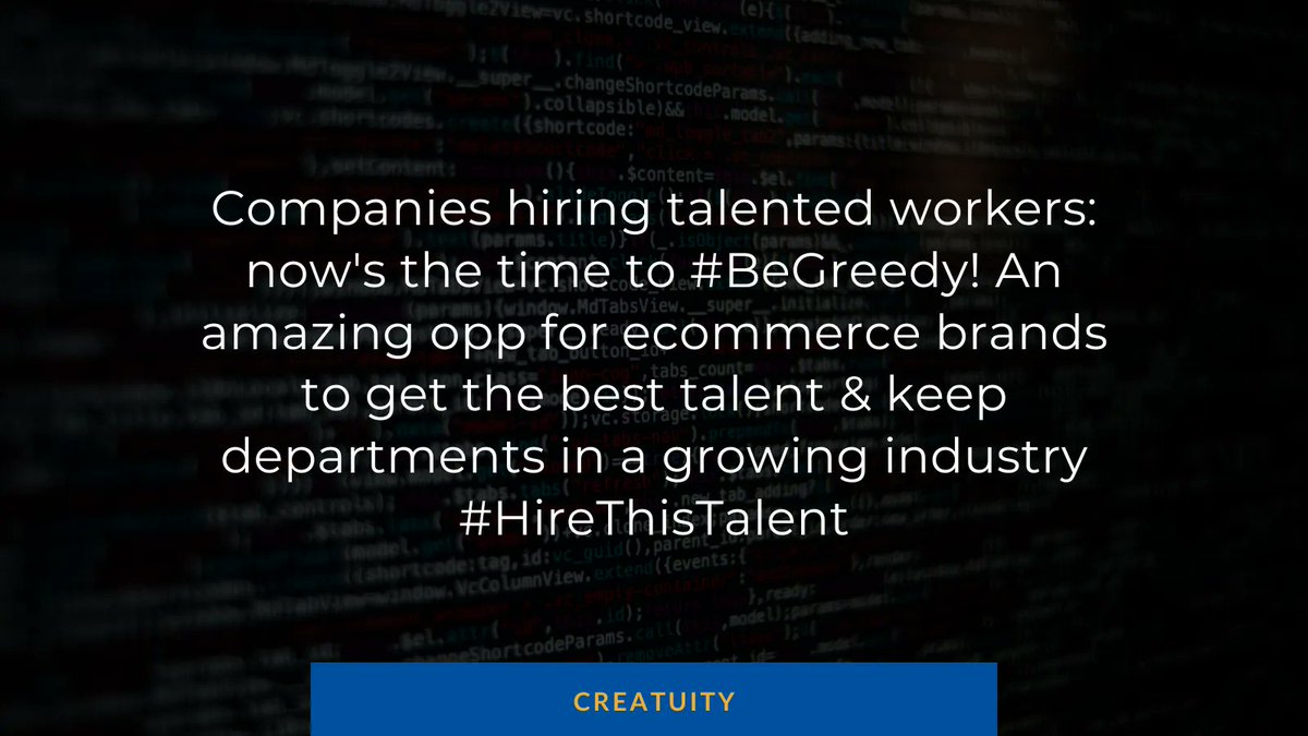 Companies hiring talented workers: now's the time to #BeGreedy! An amazing opp for ecommerce brands to get the best talent & keep departments in a growing industry.  #HireThisTalent Read more about it in our article: buff.ly/3jmoS7J