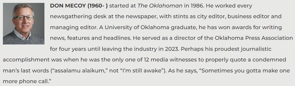 MMecoy's tweet image. Congratulations to @mecoy for his selection to be inducted into the Oklahoma journalism hall of fame! Your editorial experience saved me from having red pen marks all over my high school essays.
okjournalismhalloffame.com/news/ten-journ…