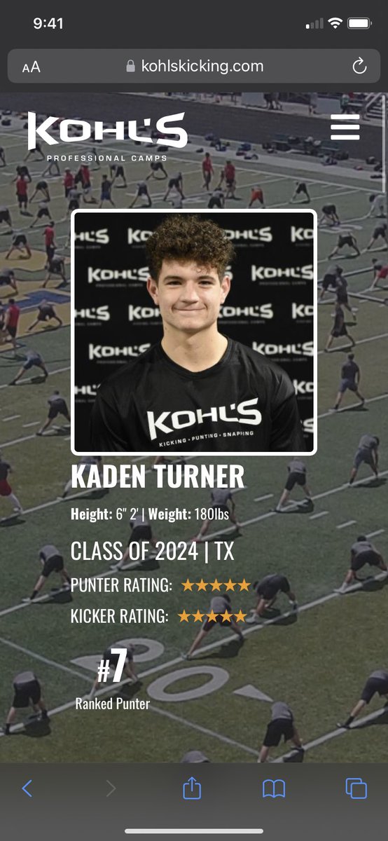 After a great camp with <a href="/KohlsKicking/">Kohl's Kicking Camps</a>  I am blessed to be ranked a 5 star punter and ranked 7th in the nation! <a href="/KICKNATION/">KICKNATION</a> <a href="/CoachDaPrato/">𝑪𝒐𝒂𝒄𝒉 𝑫𝒂𝒏𝒊𝒆𝒍 𝑫𝒂 𝑷𝒓𝒂𝒕𝒐 🚣</a> <a href="/CoachERussell/">Eric Russell</a> <a href="/Coach_Radke/">Luke Radke</a> <a href="/nunez_jay/">Jay Nuñez</a> <a href="/CoachPaschall/">Luke Paschall</a> <a href="/Coach_Lyda1/">Logan Lyda</a> <a href="/ClemensBuffsFB/">Clemens Football</a>